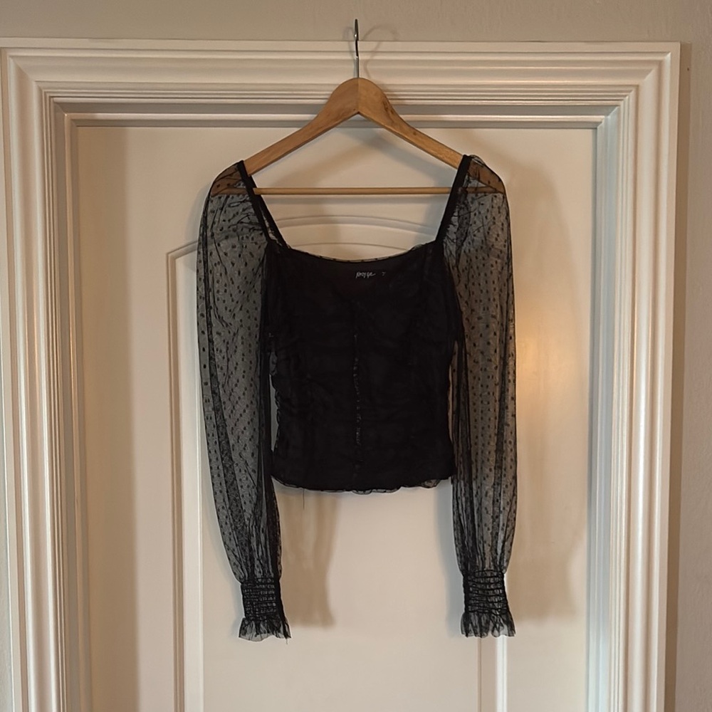 Nasty Gal Black Ribbed Crop Blouse with Long Sleeves